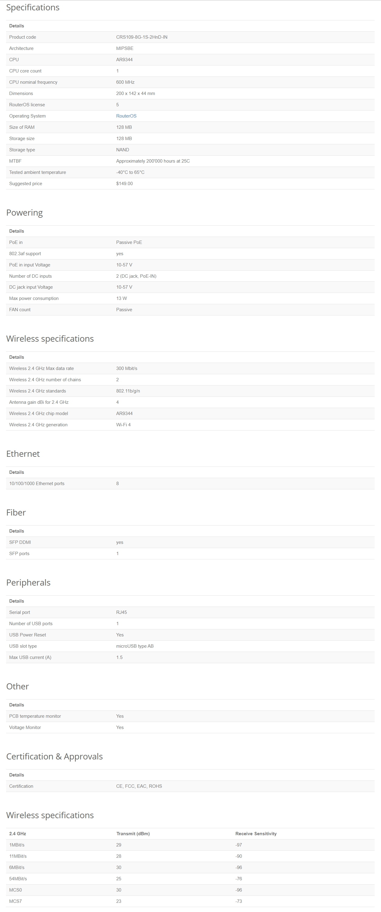 MikroTik-Router-CRS109-8G-1S-2HnD-IN مشخصات روتر